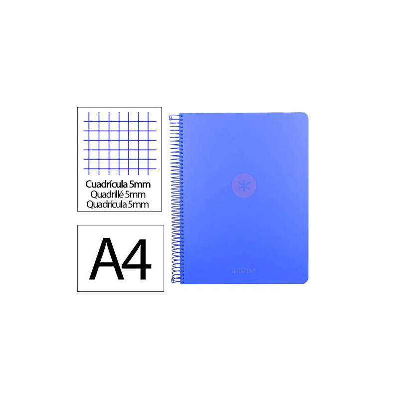 CUADERNO ESPIRAL ANTARTIK MICRO A4 TAPA FOAM 120H 90GR CUADRO 5MM 5 BANDAS 4 TALADROS COLOR AZUL