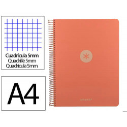CUADERNO ESPIRAL ANTARTIK MICRO A4 TAPA FOAM 120H 90GR CUADRO 5MM 5 BANDAS 4 TALADROS COLOR CORAL
