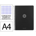 CUADERNO ESPIRAL ANTARTIK MICRO A4 TAPA FOAM 120H 90GR CUADRO 5MM 5 BANDAS 4 TALADROS COLOR NEGRO