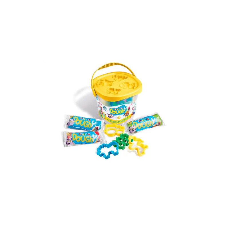 PASTA PARA MODELAR CARIOCA DOUGHY BUCKET 50 GR SET DE 3 UNIDADES COLORES SURTIDOS + 4 MOLDES