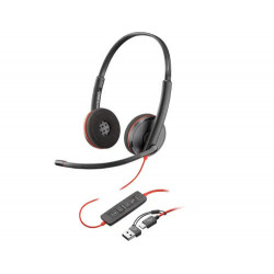 AURICULARES POLY CON CABLE BLACKWIRE 3220 STEREO USB-C + ADAPTADOR USB-C/A
