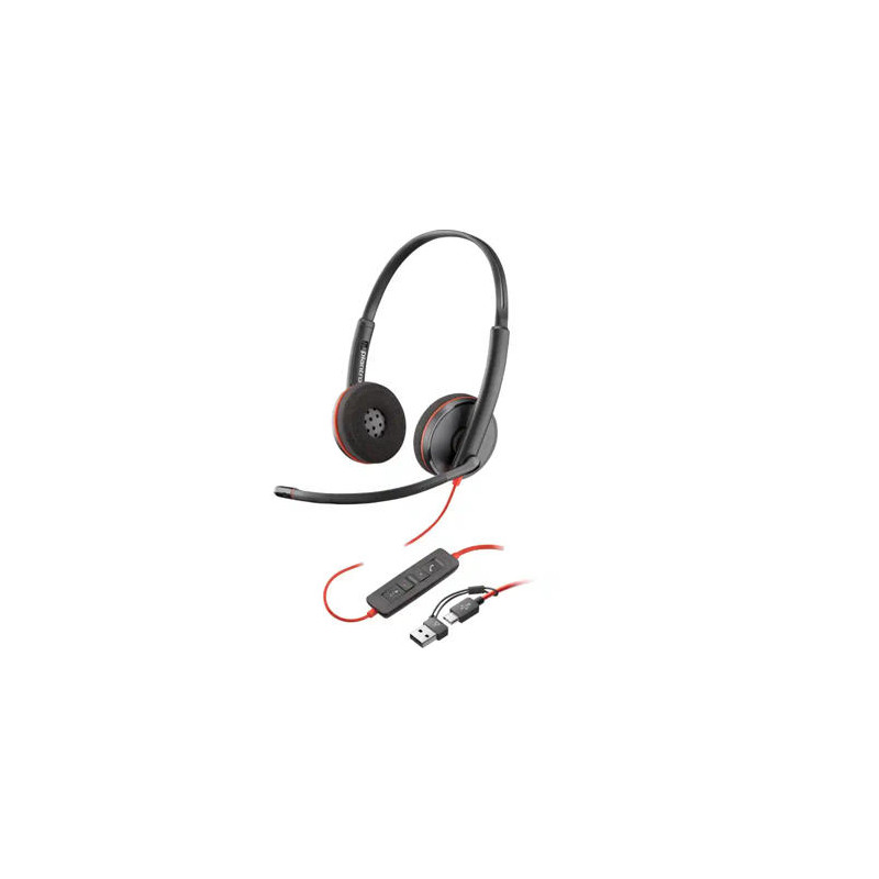 AURICULARES POLY CON CABLE BLACKWIRE 3220 STEREO USB-C + ADAPTADOR USB-C/A
