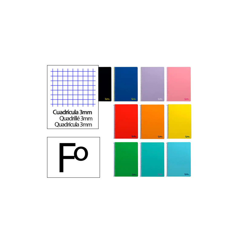 CUADERNO ESPIRAL LIDERPAPEL A4 SMART TAPA BLANDA 80H 75GR CUADRO 3 MM CON MARGEN COLORES SURTIDOS