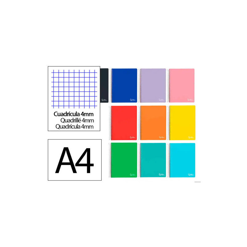 CUADERNO ESPIRAL LIDERPAPEL A4 WITTY TAPA DURA 120H 90GR CUADRO 4MM CON MARGEN COLORES SURTIDOS