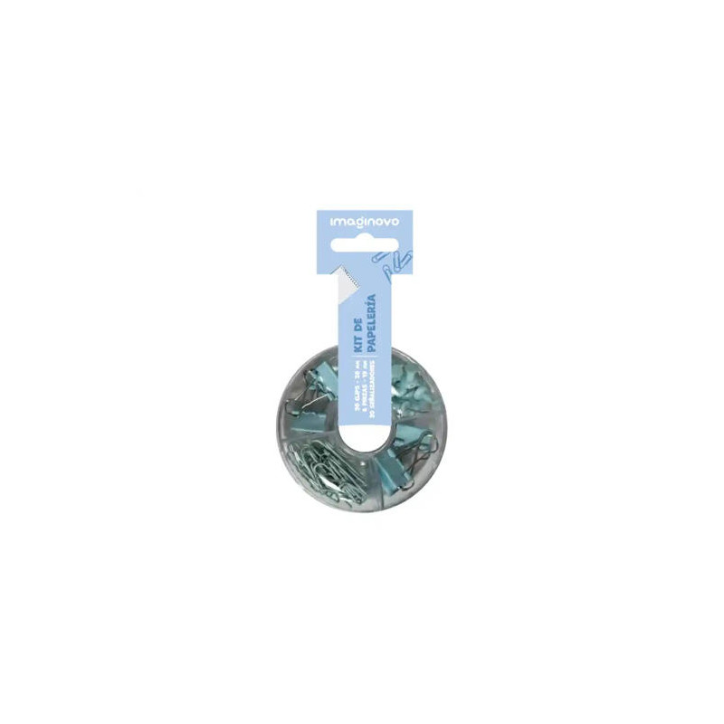 SET DE PAPELERIA IMAGINOVO CON CLIPS 28MM PINZAS 19MM Y CHINCHETAS AZUL