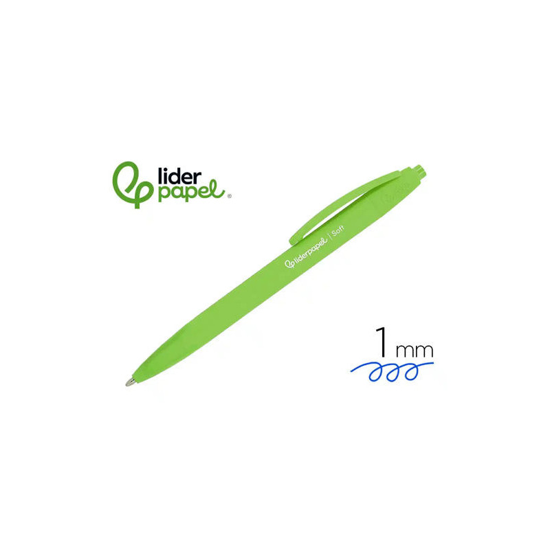 BOLIGRAFO LIDERPAPEL PUNTA 1 MM RETRACTIL CON CLIP ACABADO SOFT TOUCH TINTA AZUL CUERPO VERDE