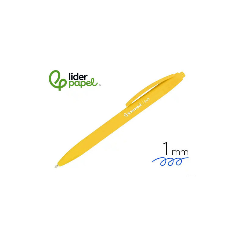 BOLIGRAFO LIDERPAPEL PUNTA 1 MM RETRACTIL CON CLIP ACABADO SOFT TOUCH TINTA AZUL CUERPO AMARILLO