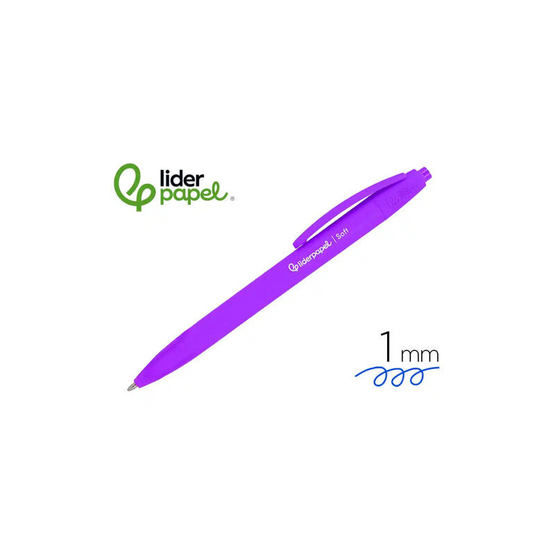 BOLIGRAFO LIDERPAPEL PUNTA 1 MM RETRACTIL CON CLIP ACABADO SOFT TOUCH TINTA AZUL CUERPO MORADO