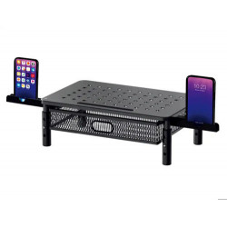 SOPORTE Q-CONNECT PARA MONITOR METALICO REGULABLE EN ALTURA CON CAJON Y DOS SOPORTES PARA MOVIL