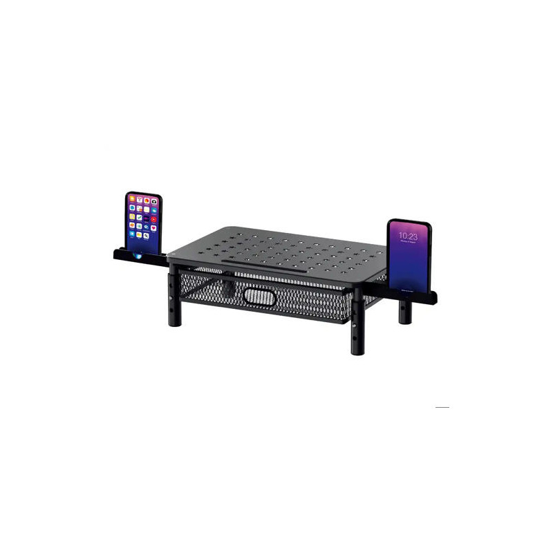 SOPORTE Q-CONNECT PARA MONITOR METALICO REGULABLE EN ALTURA CON CAJON Y DOS SOPORTES PARA MOVIL