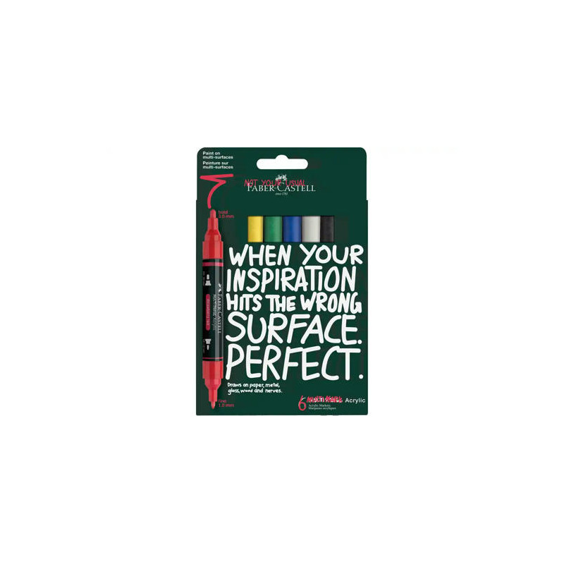 ROTULADOR FABER CASTELL ACRILICO DOBLE PUNTA CAJA DE 6 UNIDADES COLORES BASICOS SURTIDOS