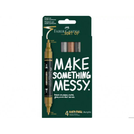 ROTULADOR FABER CASTELL ACRILI ACRILICO DOBLE PUNTA CAJA DE 4 UNIDADES COLORES METALICOS SURTIDOS