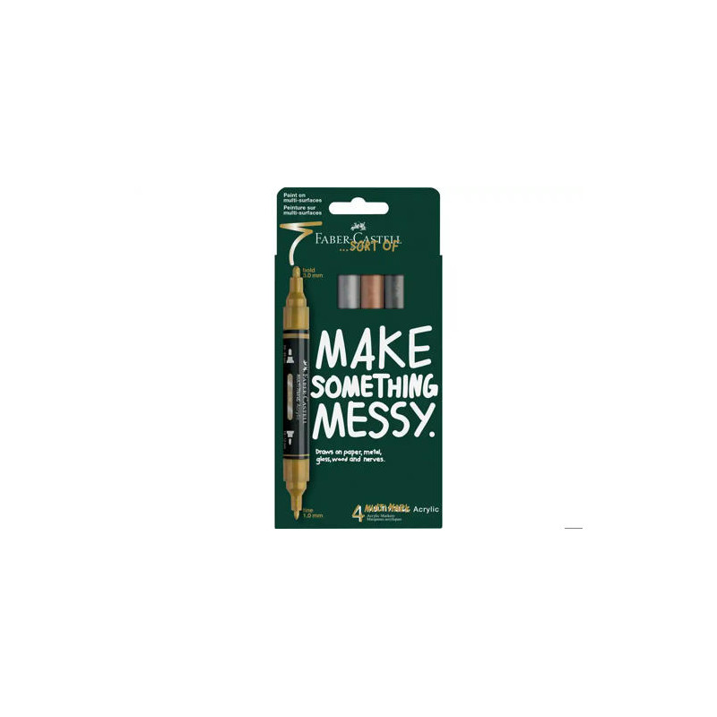ROTULADOR FABER CASTELL ACRILI ACRILICO DOBLE PUNTA CAJA DE 4 UNIDADES COLORES METALICOS SURTIDOS