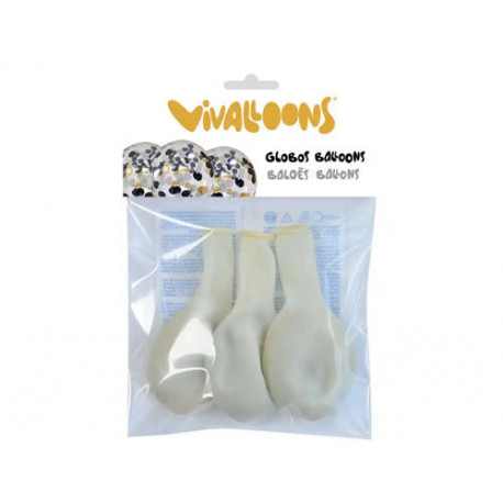 GLOBO 100% LATEX BIODEGRADABLE VIVALLOONS CON COFETTI METALIZADO ORO/NEGRO BOLSA DE 5 UNIDADES