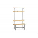 BANCO DE MADERA CON ZAPATERO Y PERCHERO SUPERIOR ESTRUCTURA ACERO Y LISTONES DE PINO BARNIZADOS 2000