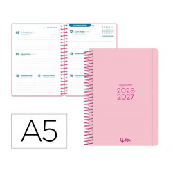 AGENDA ESCOLAR LIDERPAPEL 26-27 ESPIRAL BASIC SEMANA VISTA A5 BILINGUE 70G PAPEL FSC ROSA