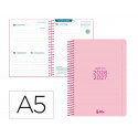 AGENDA ESCOLAR LIDERPAPEL 26-27 ESPIRAL BASIC DIA PAGINA A5 BILINGUE 70G PAPEL FSC ROSA