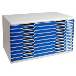MODULO CAJONES SOBREMESA EXACOMPTA CLASSIC 10 CAJONES POLIESTIRENO DIN A3 GRIS CLARO/AZUL 576X320X35