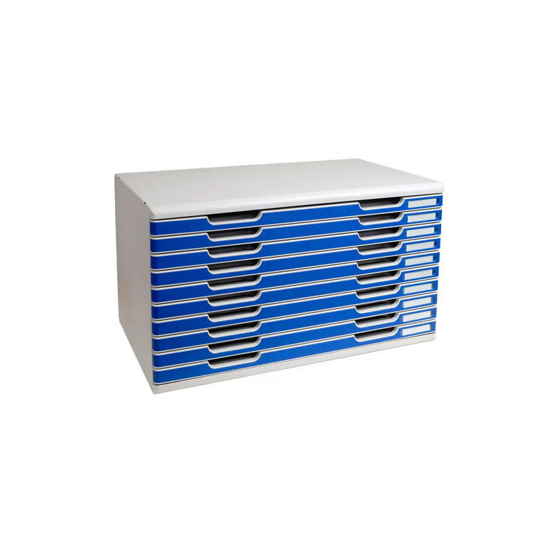 MODULO CAJONES SOBREMESA EXACOMPTA CLASSIC 10 CAJONES POLIESTIRENO DIN A3 GRIS CLARO/AZUL 576X320X35