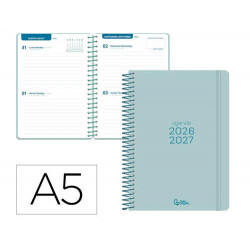 AGENDA ESCOLAR LIDERPAPEL 26-27 ESPIRAL BASIC 2 DIAS PAGINA A5 BILINGUE 70G PAPEL FSC TURQUESA