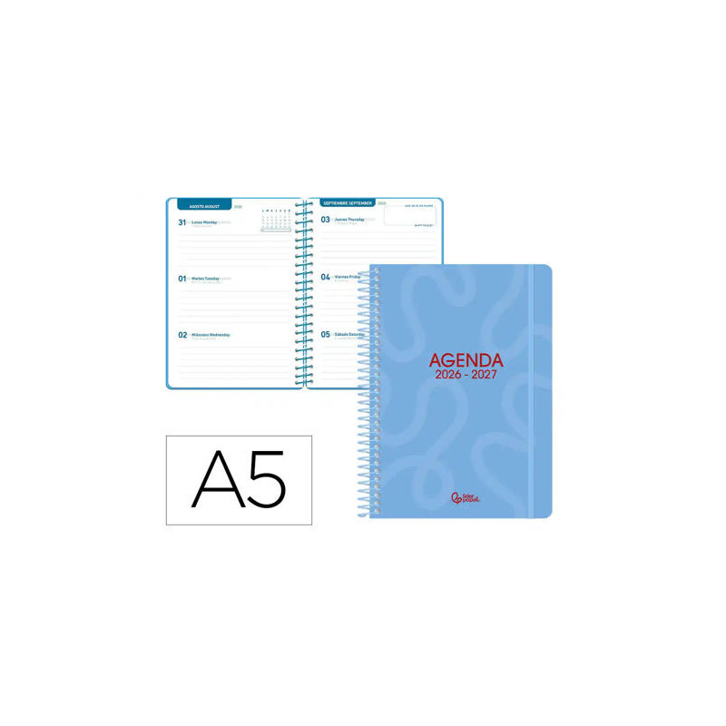AGENDA ESCOLAR LIDERPAPEL 26-27 ESPIRAL CLASSIC SEMANA VISTA A5 BILINGUE 70G PAPEL FSC AZUL