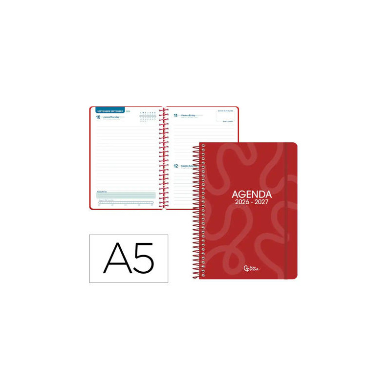 AGENDA ESCOLAR LIDERPAPEL 26-27 ESPIRAL CLASSIC DIA PAGINA A5 BILINGUE 70G PAPEL FSC ROJO