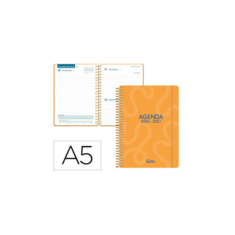 AGENDA ESCOLAR LIDERPAPEL 26-27 ESPIRAL CLASSIC DIA PAGINA A5 BILINGUE 70G PAPEL FSC NARANJA