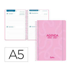 AGENDA ESCOLAR LIDERPAPEL 26-27 ESPIRAL CLASSIC 2 DIAS PAGINA A5 BILINGUE 70G PAPEL FSC ROSA
