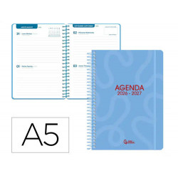 AGENDA ESCOLAR LIDERPAPEL 26-27 ESPIRAL CLASSIC 2 DIAS PAGINA A5 BILINGUE 70G PAPEL FSC AZUL