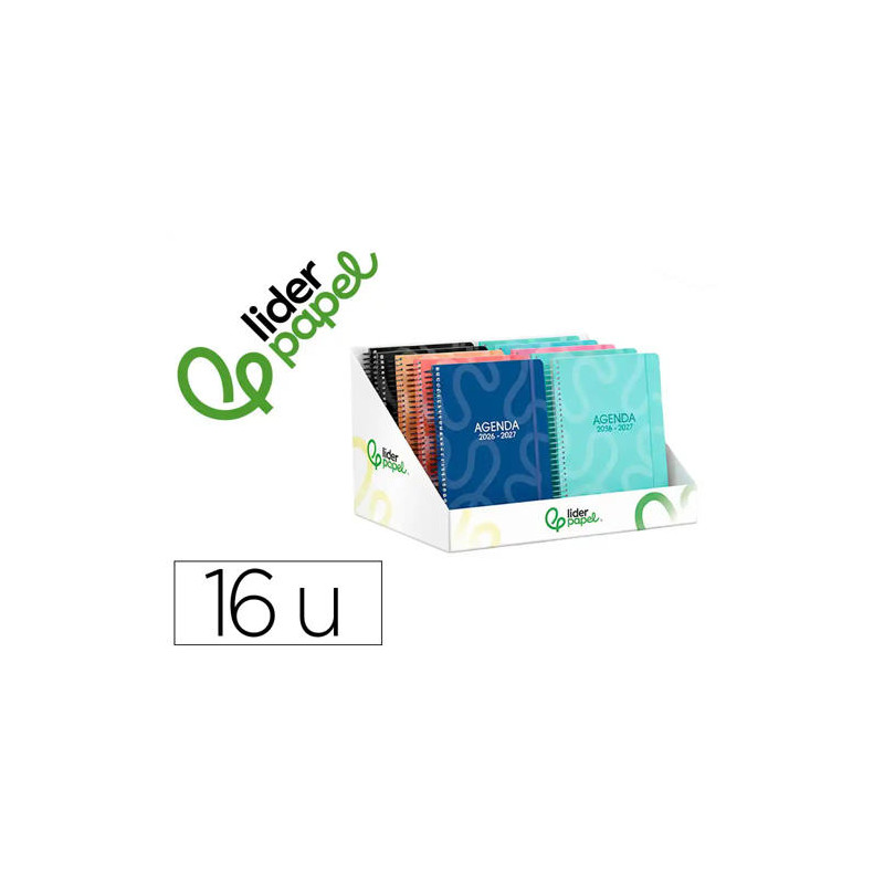 AGENDA ESCOLAR LIDERPAPEL 26-27 ESPIRAL CLASSIC DISEÑOS SURTIDOS BILINGE 70G PAPEL FSC EXPOSITOR 16