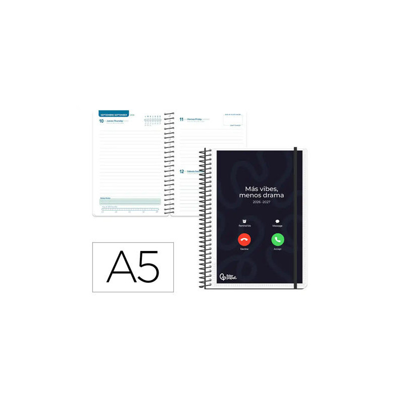 AGENDA ESCOLAR LIDERPAPEL 26-27 ESPIRAL PERSONALIZABLE DIA PAGINA A5 BILINGUE 70G PAPEL FSC