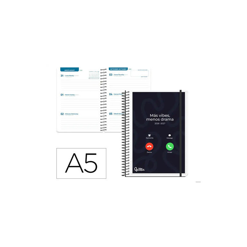 AGENDA ESCOLAR LIDERPAPEL 26-27 ESPIRAL PERSONALIZABLE SEMANA VISTA A5 BILINGUE 70G PAPEL FSC