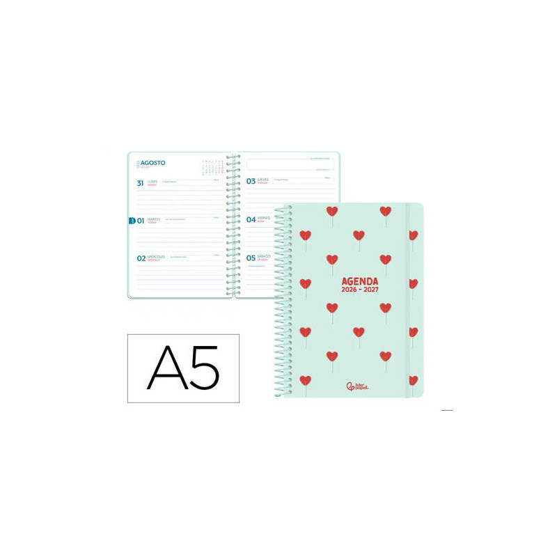 AGENDA ESCOLAR LIDERPAPEL 26-27 ESPIRAL PETITE SEMANA VISTA A5 BILINGUE 80G PAPEL FSC VERDE