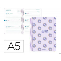 AGENDA ESCOLAR LIDERPAPEL 26-27 ESPIRAL PETITE SEMANA VISTA A5 BILINGUE 80G PAPEL FSC MORADO