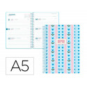 AGENDA ESCOLAR LIDERPAPEL 26-27 ESPIRAL COTTAGE SEMANA VISTA A5 BILINGUE 80G PAPEL FSC AZUL CORAZONE