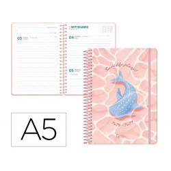 AGENDA ESCOLAR LIDERPAPEL 26-27 ESPIRAL SAVE PLANET DIA PAGINA A5 BILINGUE 80G PAPEL FSC ROSA