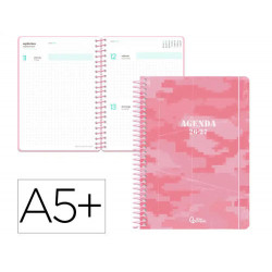AGENDA ESCOLAR LIDERPAPEL 26-27 ESPIRAL MILITARY DIA PAGINA A5+ BILINGUE 80G PAPEL FSC ROSA