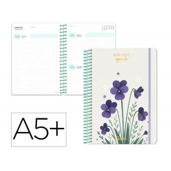 AGENDA ESCOLAR LIDERPAPEL 26-27 ESPIRAL FLOWERS DIA PAGINA A5+ BILINGUE 80G PAPEL FSC BLANCO