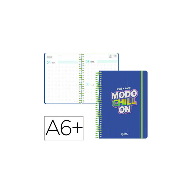 AGENDA ESCOLAR LIDERPAPEL 26-27 ESPIRAL GRAPHIC DIA PAGINA A6+ BILINGUE 80G PAPEL FSC CHILL