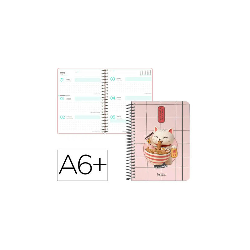 AGENDA ESCOLAR LIDERPAPEL 26-27 ESPIRAL ORIENTAL SEMANA VISTA A6+ BILINGUE 80G PAPEL FSC GATO