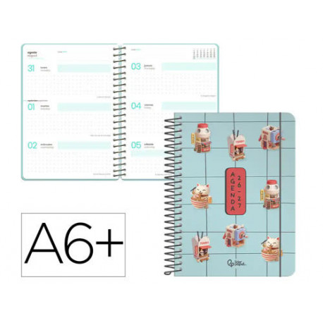 AGENDA ESCOLAR LIDERPAPEL 26-27 ESPIRAL FANTASY F SEMANA VISTA A6+ BILINGUE 80G PAPEL FSC DISEÑO4