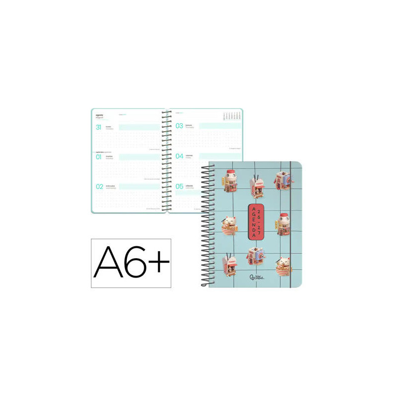 AGENDA ESCOLAR LIDERPAPEL 26-27 ESPIRAL FANTASY F SEMANA VISTA A6+ BILINGUE 80G PAPEL FSC DISEÑO4