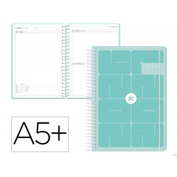 AGENDA ESCOLAR ANTARTIK 26-27 ESPIRAL ESSENTIALS DIA PAGINA A5+ BILINGUE 80G PAPEL FSC AZUL TURQUESA