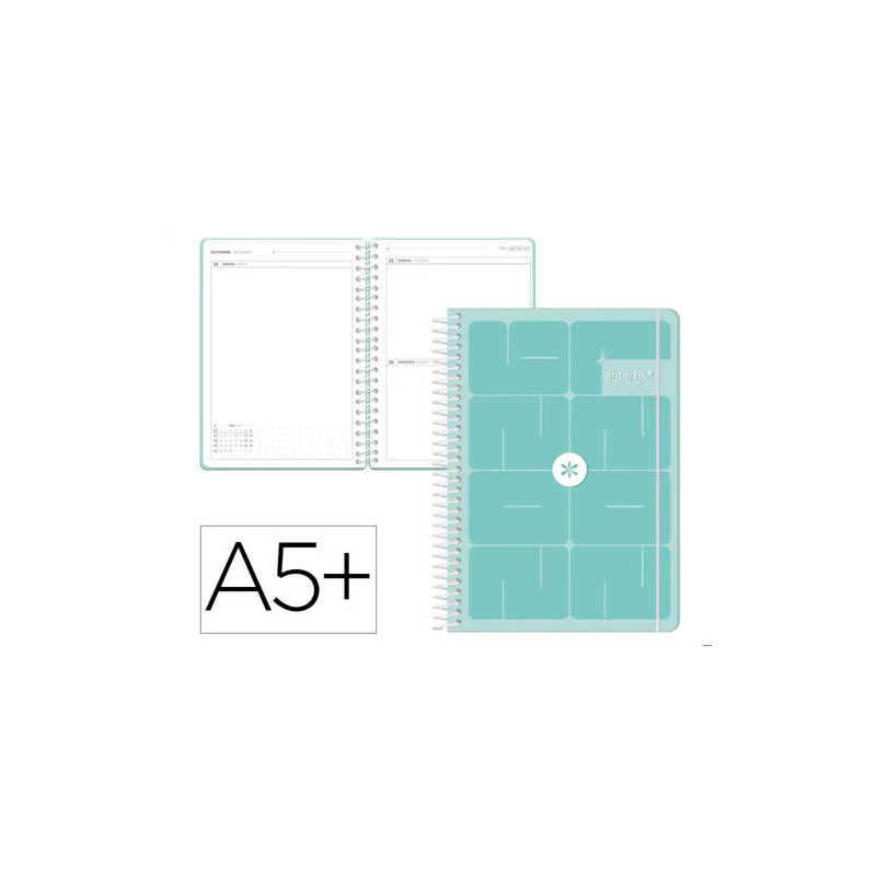 AGENDA ESCOLAR ANTARTIK 26-27 ESPIRAL ESSENTIALS DIA PAGINA A5+ BILINGUE 80G PAPEL FSC AZUL TURQUESA