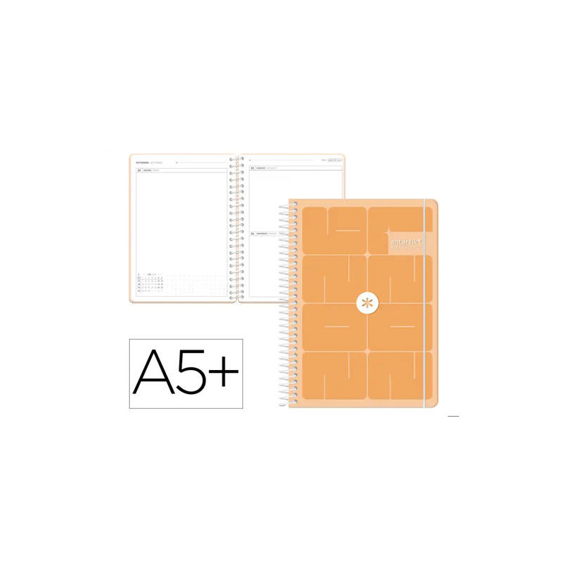 AGENDA ESCOLAR ANTARTIK 26-27 ESPIRAL ESSENTIALS DIA PAGINA A5+ BILINGUE 80G PAPEL FSC NARANJA