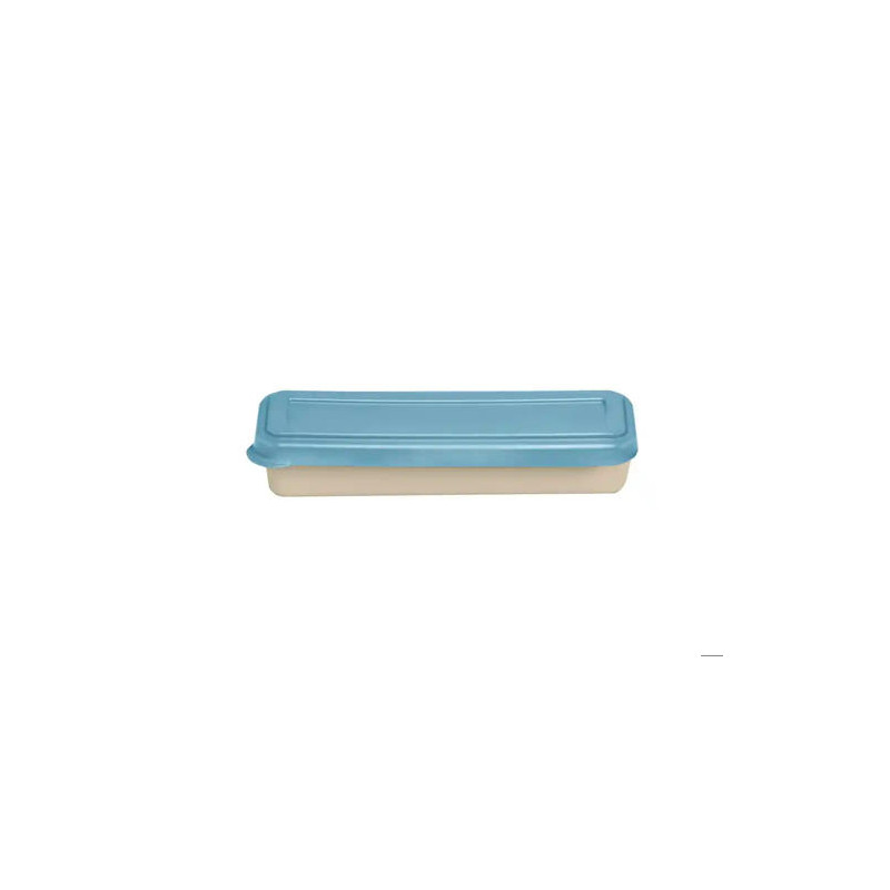 FIAMBRERA EXACOMPTA COLOR BEIG CON TAPA COLOR AZUL INCLUYE 3 CUBIERTOS REUTILIZABLES 205X65X40 MM