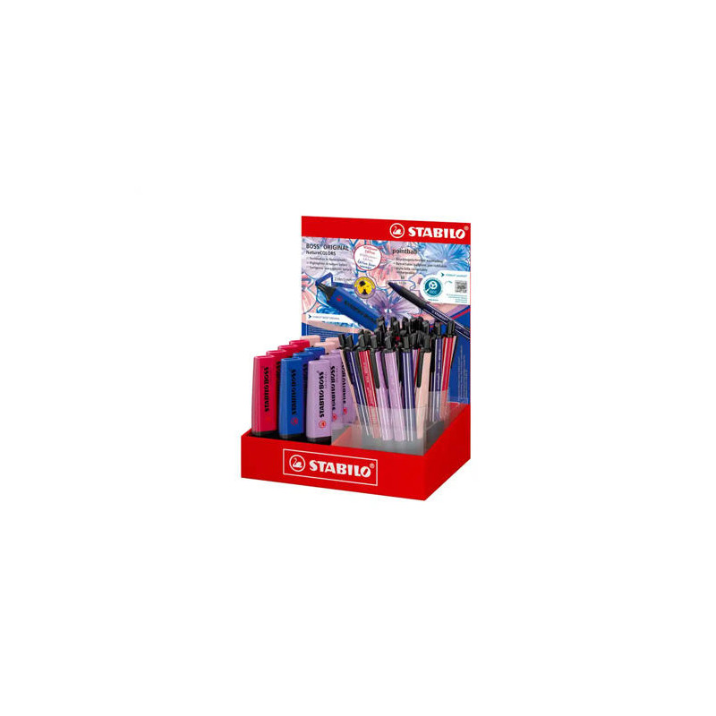 EXPOSITOR DE SOBREMESA STABILO COLORS WILDFLOWER 38 BOLIGRAFOS + 15 ROTULADORES FLUORESCENTE BOSS