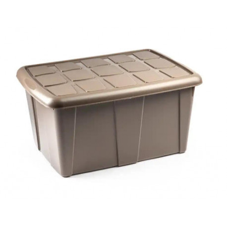 CONTENEDOR DE PLASTICO PLASTICFORTE 60 LITROS N 18 BEIG CON TAPA 630X450X320 MM