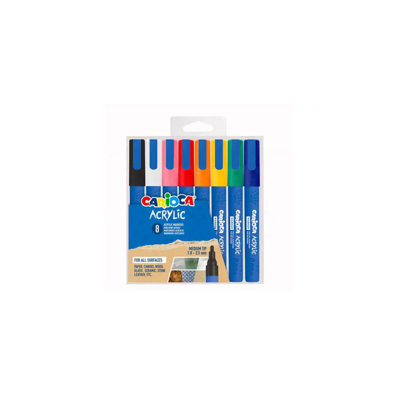 ROTULADOR CARIOCA ACRILICO PAINT MARKER PUNTA MEDIA TIP ESTUCHE DE 8 UNIDADES COLORES SURTIDOS