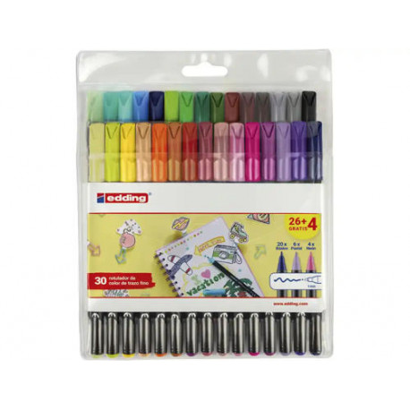 ROTULADOR EDDING PUNTA FIBRA 1200 PACK DE 26 UNIDADES + 4 UNIDADES GRATIS COLORES CLASICOS/NEON/PAST